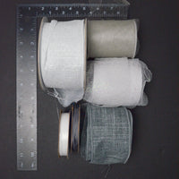 White + Gray Sparkly + Tulle Ribbon Bundle - 6 Spools