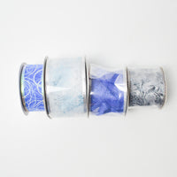 Blue + Silver Glitter Winter Ribbon Bundle - 4 Spools