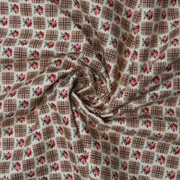 Brown + Pink Floral Checked Quilting Cotton Fabric, 44" Wide - By the Yard