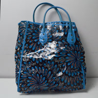 Vintage Blue + Black Floral Vinyl Tote Bag