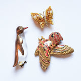 Owl, Penguin and Butterfly Brooches