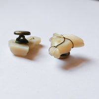 Carved Shell Horse Head Cufflinks - Missing Eye Gems