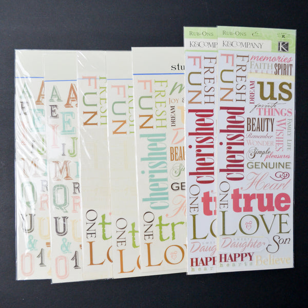 Colorful Alphabet + Love Slogan Rub-On Bundle