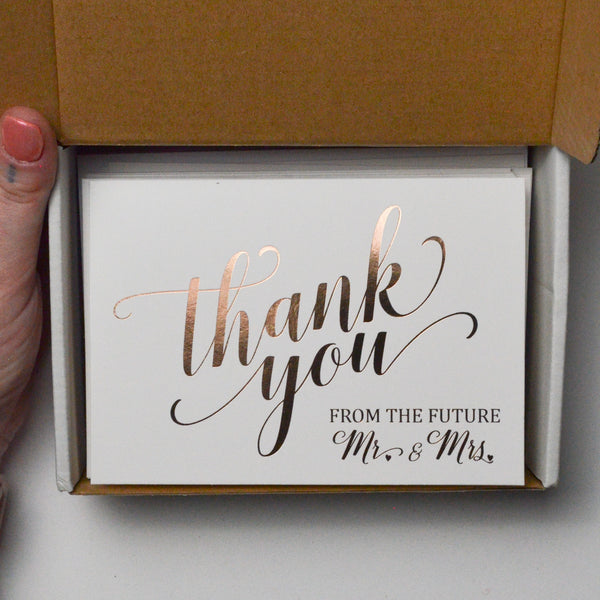 White + Rose Gold Wedding Shower Thank You Card + Envelope Set Default Title