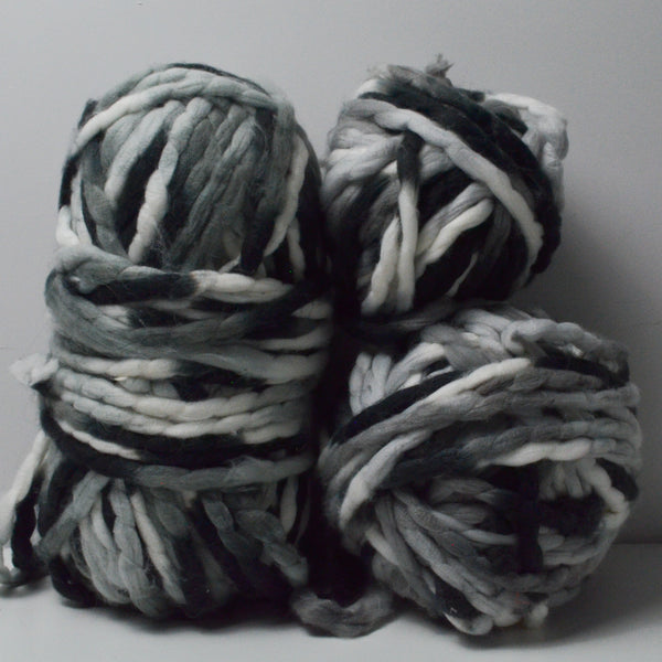 Black, White + Gray Variegated Red Heart Irresistible Jumbo Yarn - 3 Balls