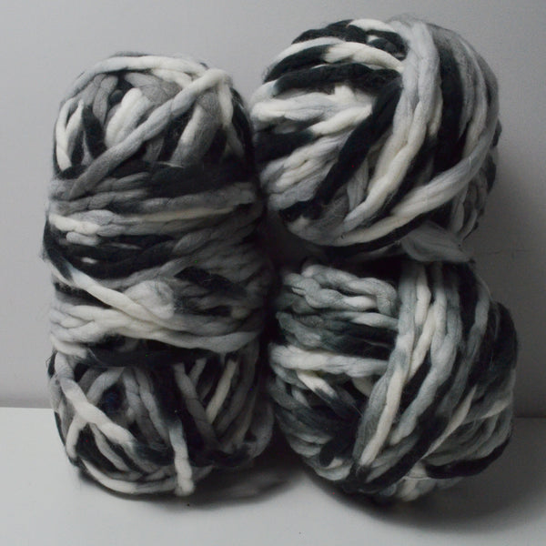 Black, White + Gray Variegated Red Heart Irresistible Jumbo Yarn - 3 Balls