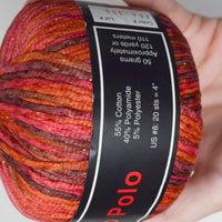 Red + Orange Sparkly Knit One Purl Too Marco Polo Cotton Blend Yarn - 2 Balls