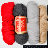 Red, Gray + Tan Yarn Bundle - 4 Skeins