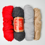 Red, Gray + Tan Yarn Bundle - 4 Skeins