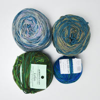 Blue + Green Variegated Wool + Silk Yarn Bundle