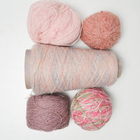 Mauve + Variegated Pink Wool + Natural Fiber Yarn Bundle - 5 Balls