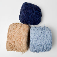 Blue + Tan Chenille Yarn Bundle - 3 Skeins