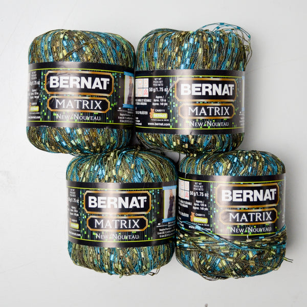 Blue + Green Bernat Matrix Ladder Ribbon Yarn - 4 Balls