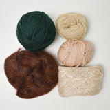 Brown + Green Wool, Mohair + Cotton Yarn Bundle