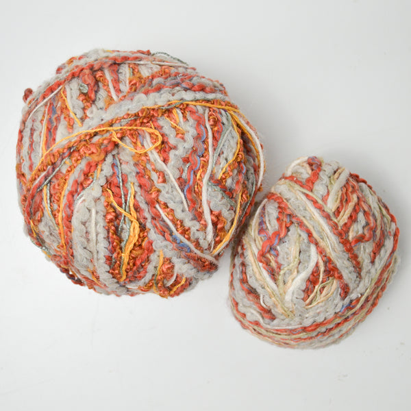 Burnt Orange + Gray Acrylic, Wool + Silk Blend Multi-Strand Textured Yarn