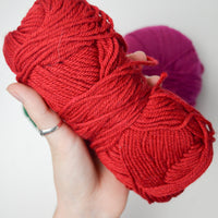 Red, Magenta + Green Worsted Wool Yarn Bundle - 3 Skeins