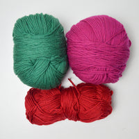 Red, Magenta + Green Worsted Wool Yarn Bundle - 3 Skeins