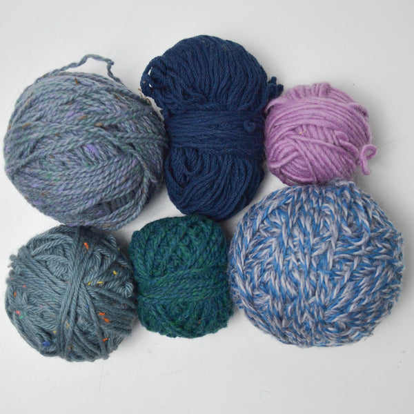 Blue, Purple + Gray Worsted Wool + Cotton Yarn Bundle