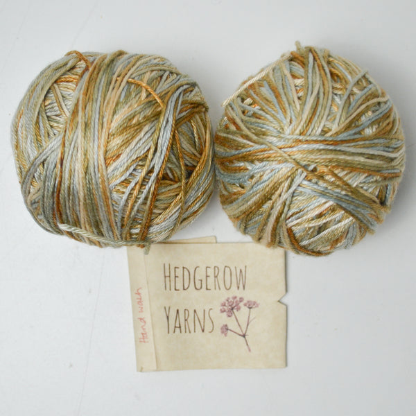 Blue-Green + Brown Variegated Hedgerow Yarns 100% Silk DK Yarn - 2 Balls