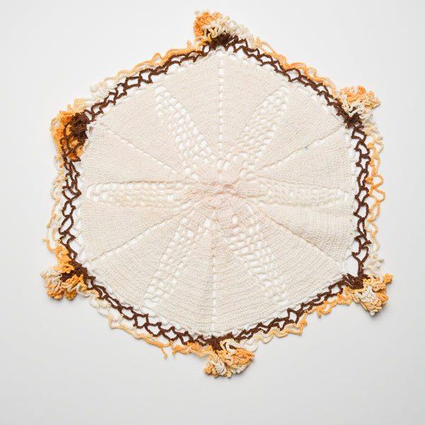 White Knit Doily with Brown + Orange Trim - 13" Round Default Title