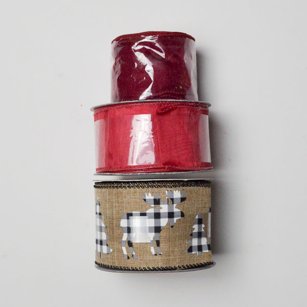 Red + Burlap Wired Ribbon Bundle - 3 Spools Default Title