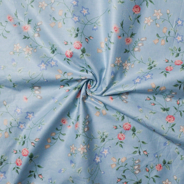 Blue Floral Thick Woven Fabric - By The Yard - 56" Width