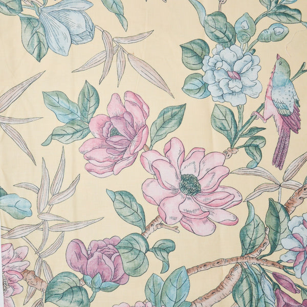 Muted Yellow with Pink + Blue Floral Quilting Weight Woven Fabric, 52" Wide - By the Yard Default Title