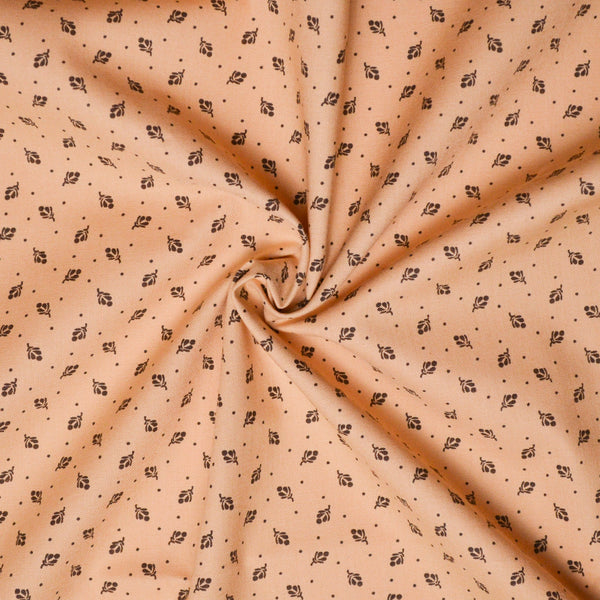 Tan + Brown Tiny Botanical Print Quilting Cotton Fabric, 44" wide Default Title