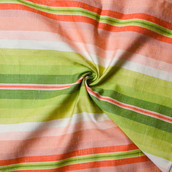 Green + Pink Striped Nubby Grosgrain Woven Fabric, 50" Wide -  By the Yard Default Title