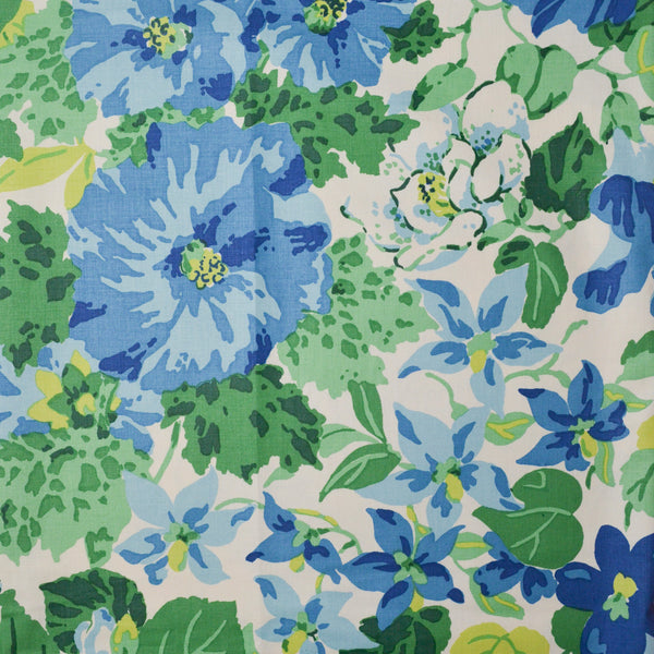 Blue + Green Large Scale Floral Woven - 52" Wide - By The Yard